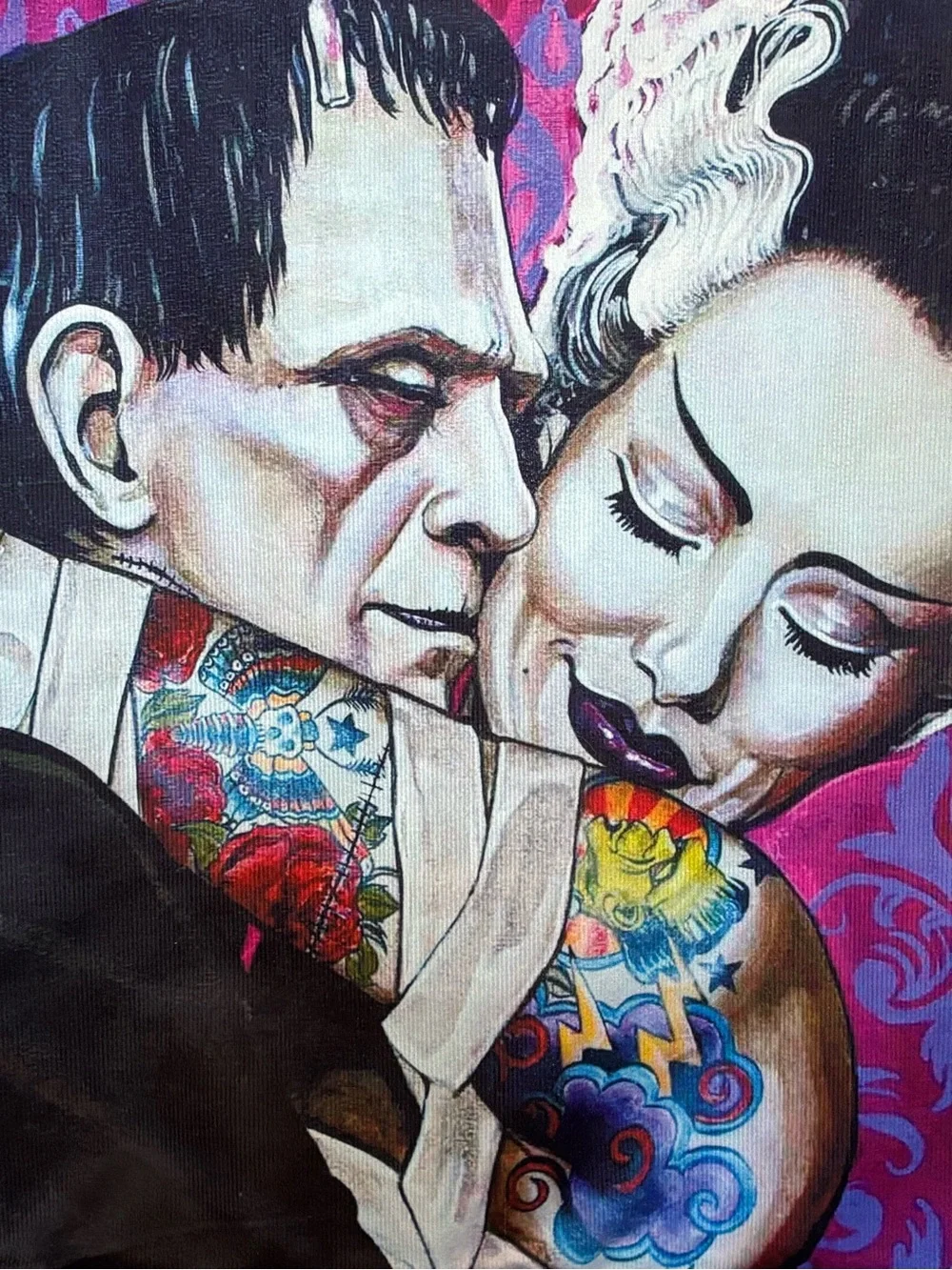 Frankie & His Gorgeous Bride in Passionate Embrace Throw Pillow Gothic Romance